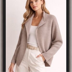 The Rumere • 100% Cashmere Open Front Cardigan • Taupe Knit • Size 42 (L)